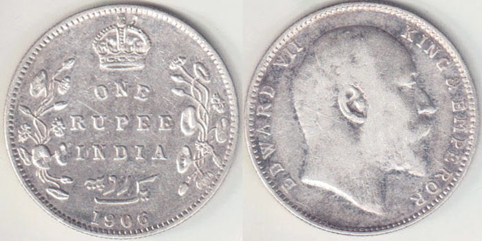 1906 India silver Rupee A002221